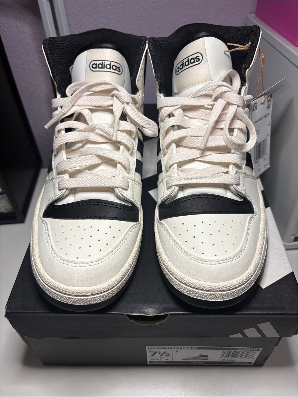 adidas Cream and Black High-Top Sneakers NEW 7.5